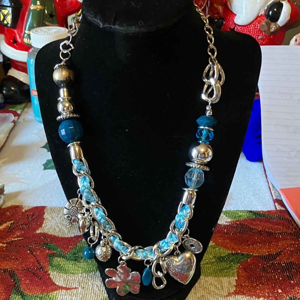 Elegant Silver and Blue Charm Necklace